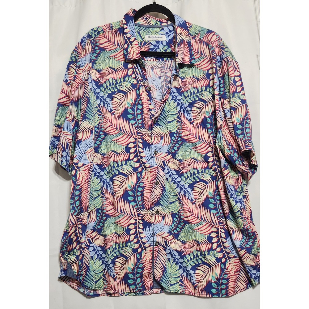 Tommy Bahama Tortola Mens XXXL Tropical Palm Leaf Print Button Down Shirt Blue